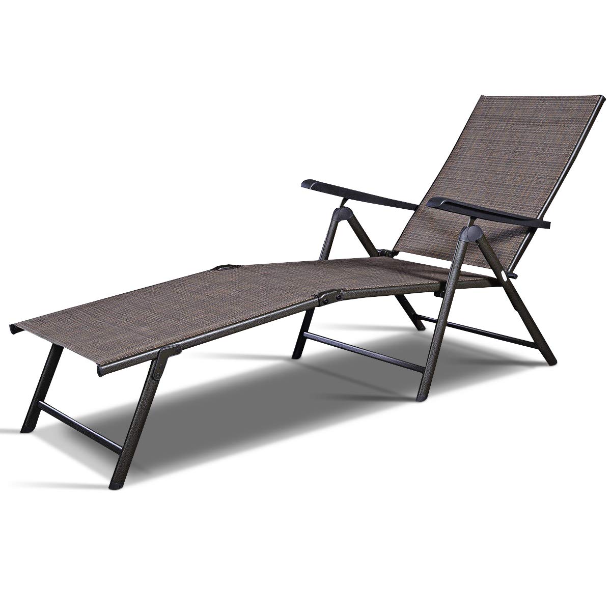 Chaise longue de patio Tangkula, dossier réglable, 5 positions de dossier et 2 positions de jambes, transats inclinables d'extérieur